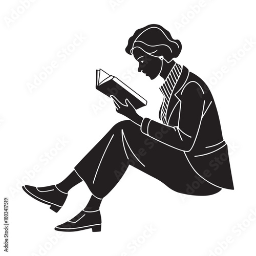 Reader engrossed in a book Vector
