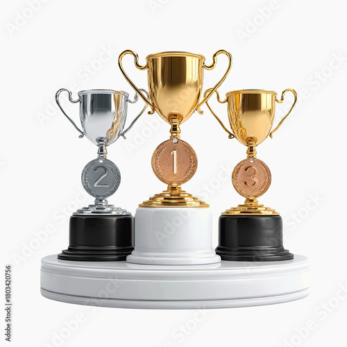 Gold Silver Bronze Trophies with Medals