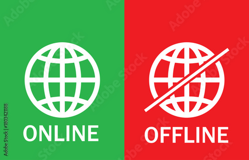 Online vs offline green and red sign icon vector 