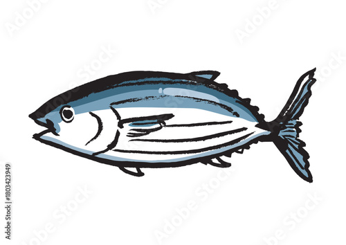 マグロ　墨絵イラスト