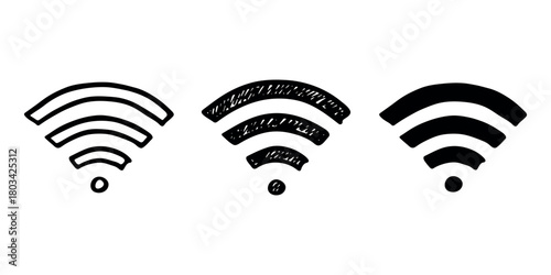 Set of hand drawn free wifi spot zone sign Public wi-fi area sign Wireless internet clipart in doodle style Single element for print, web, design, decor 3G, 4G, 5G, 6G, IoT