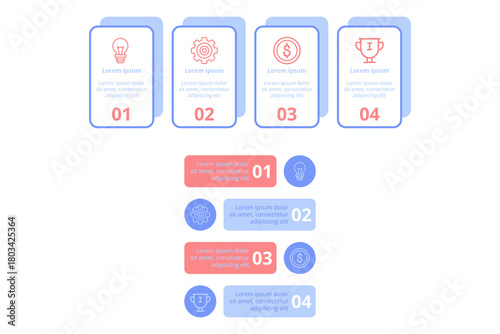 Infographic illustrating four essential concepts for achieving success, using clear icons and numbered sections. Each section including brief descriptive text for easy understanding