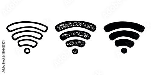 Set of hand drawn free wifi spot zone sign Public wi-fi area sign Wireless internet clipart in doodle style Single element for print, web, design, decor 3G, 4G, 5G, 6G, IoT