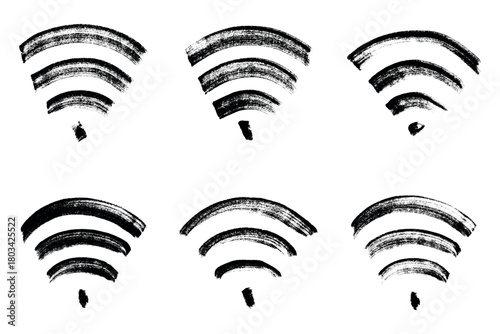 Set of hand drawn free wifi spot zone sign Public wi-fi area sign Wireless internet clipart in doodle style Single element for print, web, design, decor 3G, 4G, 5G, 6G, IoT