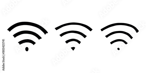 Set of hand drawn free wifi spot zone sign Public wi-fi area sign Wireless internet clipart in doodle style Single element for print, web, design, decor 3G, 4G, 5G, 6G, IoT