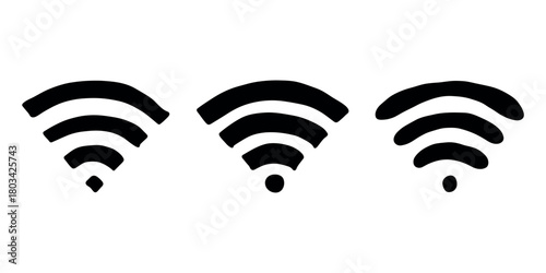 Set of hand drawn free wifi spot zone sign Public wi-fi area sign Wireless internet clipart in doodle style Single element for print, web, design, decor 3G, 4G, 5G, 6G, IoT