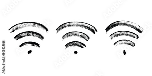 Set of hand drawn free wifi spot zone sign Public wi-fi area sign Wireless internet clipart in doodle style Single element for print, web, design, decor 3G, 4G, 5G, 6G, IoT