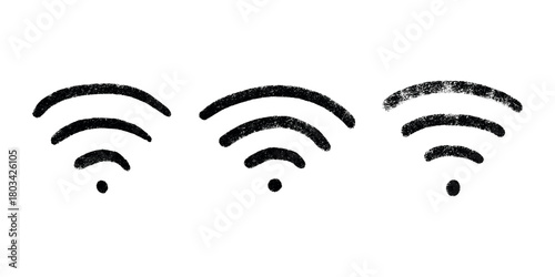 Set of hand drawn free wifi spot zone sign Public wi-fi area sign Wireless internet clipart in doodle style Single element for print, web, design, decor 3G, 4G, 5G, 6G, IoT