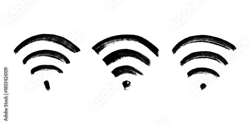 Set of hand drawn free wifi spot zone sign Public wi-fi area sign Wireless internet clipart in doodle style Single element for print, web, design, decor 3G, 4G, 5G, 6G, IoT