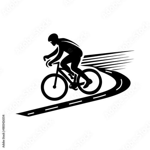 Mountain Ride Cyclist Silhouette Uphill Adventure Pose, Black Fill