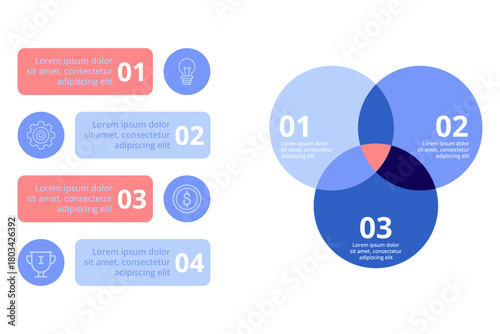 Infographic showcasing structured layout for presenting information. Sections with numbers and text that highlighting key concepts in organized manner