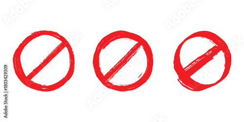 Set of hand drawn prohibition sign No entry symbol Red circle with cross line clipart in doodle style Ban Restriction Forbidden stop Single element for print, web, design
