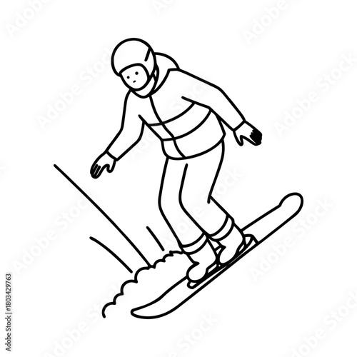 Freeride Skiing With Snow Spray Line Art Energetic Snow Motion Minimal Vector White Background Only