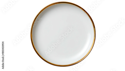Elegant white porcelain plate with a thin, gleaming gold rim
