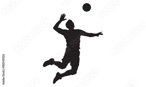 Volleyball player silhouette jumping to spike the ball silhouette