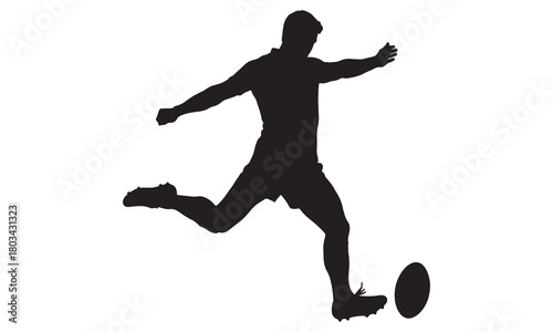 Dynamic silhouette of a rugby player kicking the ball silhouette