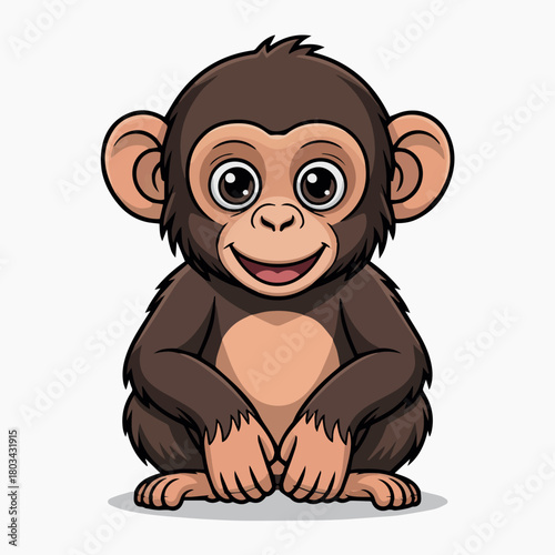 Vector a cartoon monkey sitting with a cute smile and big eyes looking directly at the viewer calmly