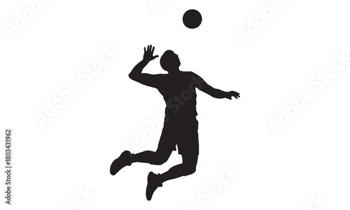 Volleyball player jumping to spike silhouette