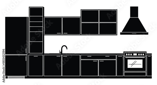 Kitchen design layout black and white minimalist modern appliance plan