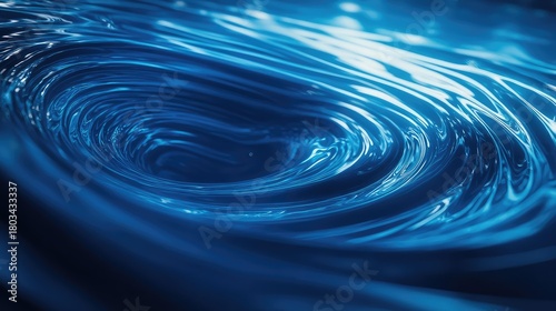 Blue water vortex creating a swirling liquid ripple pattern