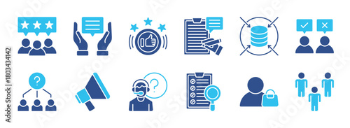 Survey color editable icon set collection. Containing opinions, review, satisfaction, feedback, exam, poll, questionnaire, and more. Editable stroke. Vector illustration eps 10