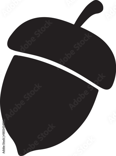 Simple black silhouette icon of an acorn on a white background