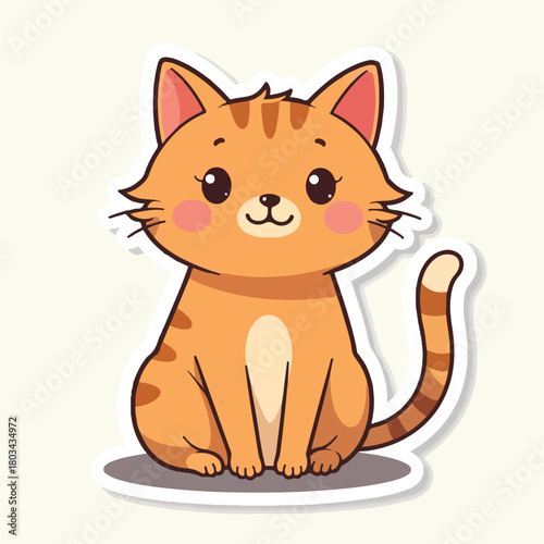 Cute Cartoon Orange Tabby Cat Sticker Illustration