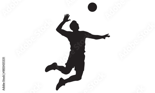 Volleyball player jumping to spike silhouette
