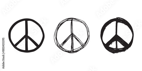 Set of hand drawn peace sign No war symbol Hippie clipart in doodle style Single element for print, web, design, decor