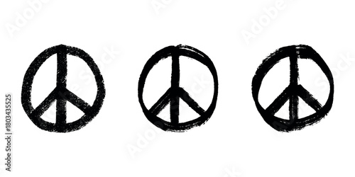 Set of hand drawn peace sign No war symbol Hippie clipart in doodle style Single element for print, web, design, decor