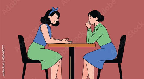 Two women discussing business meeting conversation illustration art