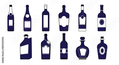 Selection of alcohol bottles liquor bottles wine bottles illustration