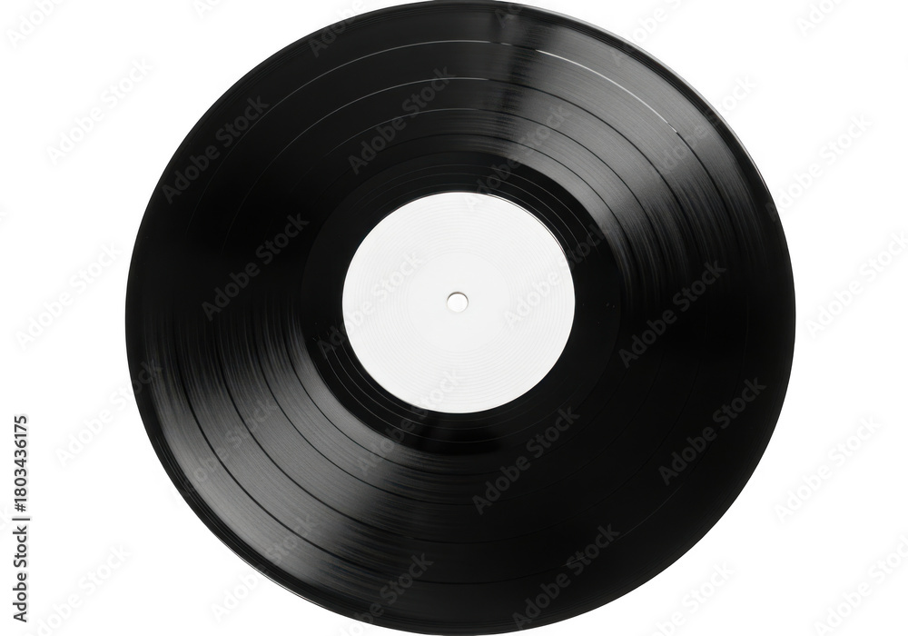 Obraz premium High resolution vinyl record music audio sound black disc blank label mockup template isolated on transparent background