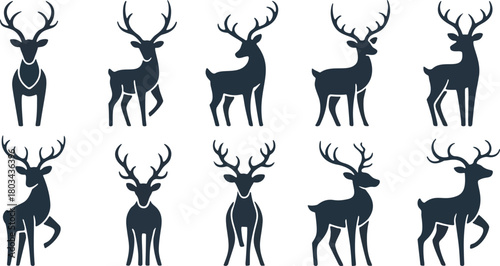 Collection of various deer silhouettes in different poses and styles.