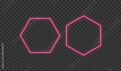 Collection of pink neon geometric shapes on transparent background