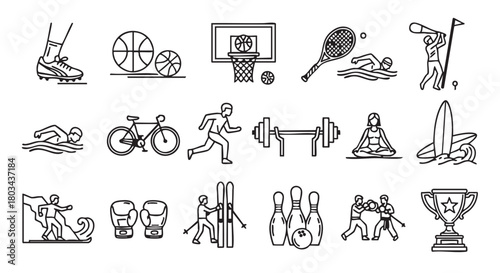 Collection of vector illustrations of various sports in line art style