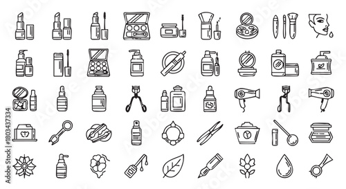 Cosmetics and beauty products line art illustration isolated on white