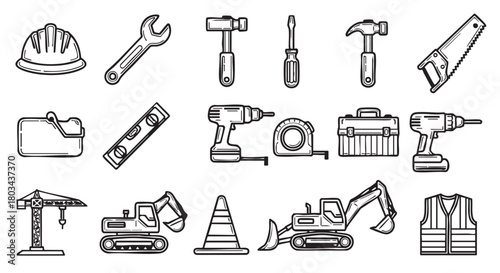 Construction themed pattern with different tools and elements in vector format