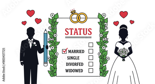 Wedding marriage status married single divorced vector illustration