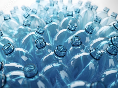 A sea of empty plastic water bottles in bright blue light