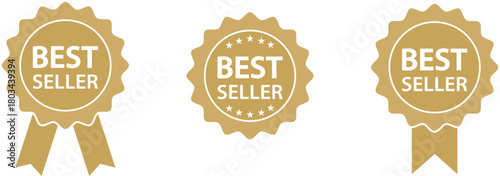 Best Seller Golden Award Ribbons and Badges Vector Set - Top Product Promotion Label