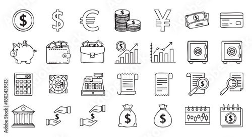 Financial doodles vector illustration for banking and business concept graphics