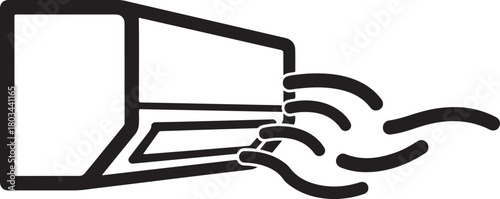 Air conditioner vent icon with flowing air lines, vector outline illustration