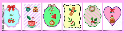 Holiday Christmas cards design elements set with Xmas atmosphere style. vector illustration. 