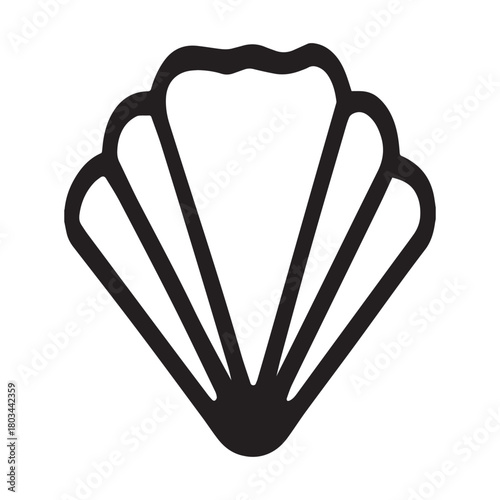 Simple black and white seashell icon a stylized outline of a fan-shaped bivalve shell