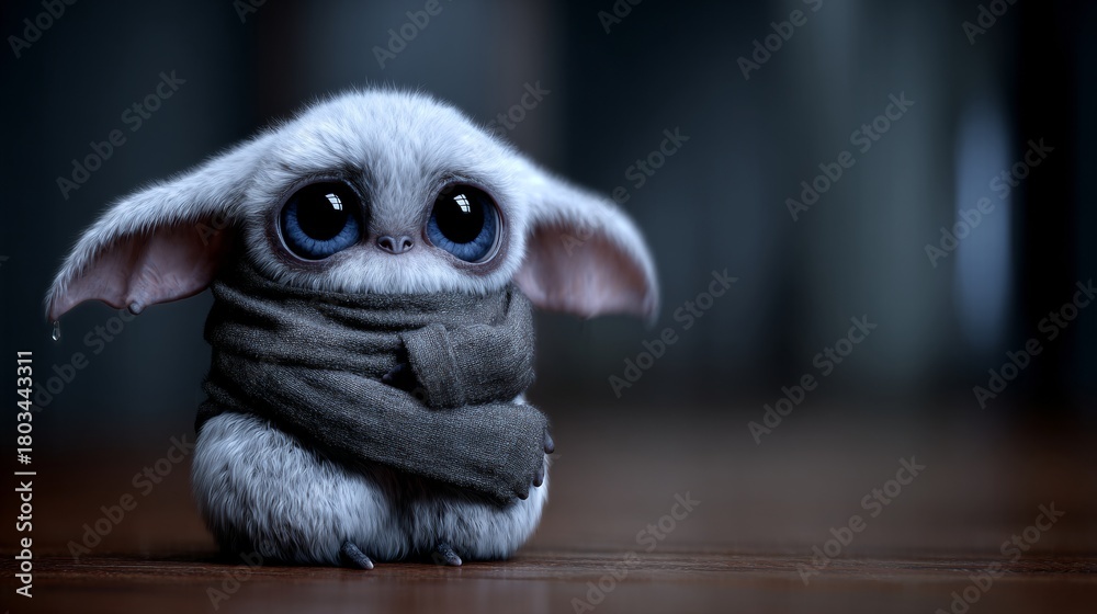Obraz premium a cute, fluffy creature with large blue eyes wearing a scarf