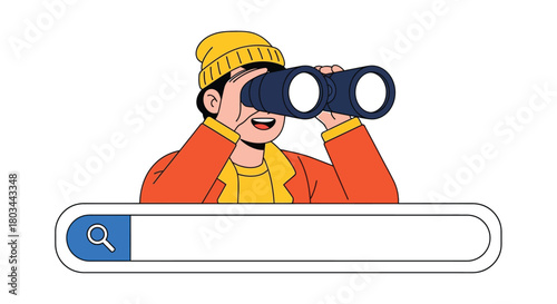 Search engine optimization looking binoculars person illustration