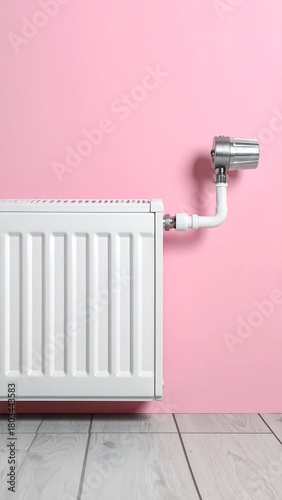 Wallpaper Mural White radiator with attached valve against a pink wall Torontodigital.ca