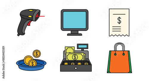 Stock vector illustration of retail point of sale system elements