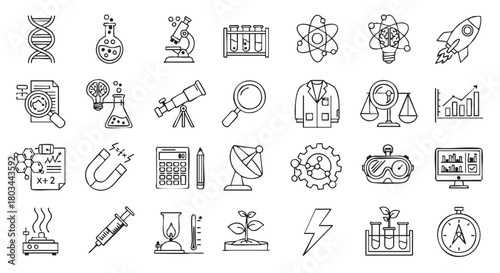 Science and laboratory equipment drawn outline set for education purposes